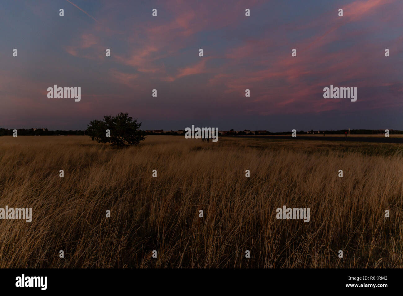 BERLIN, GERMANY - July 29, 2018: The Tempelhofer Field (a former Airport) at Sunset Stock Photo