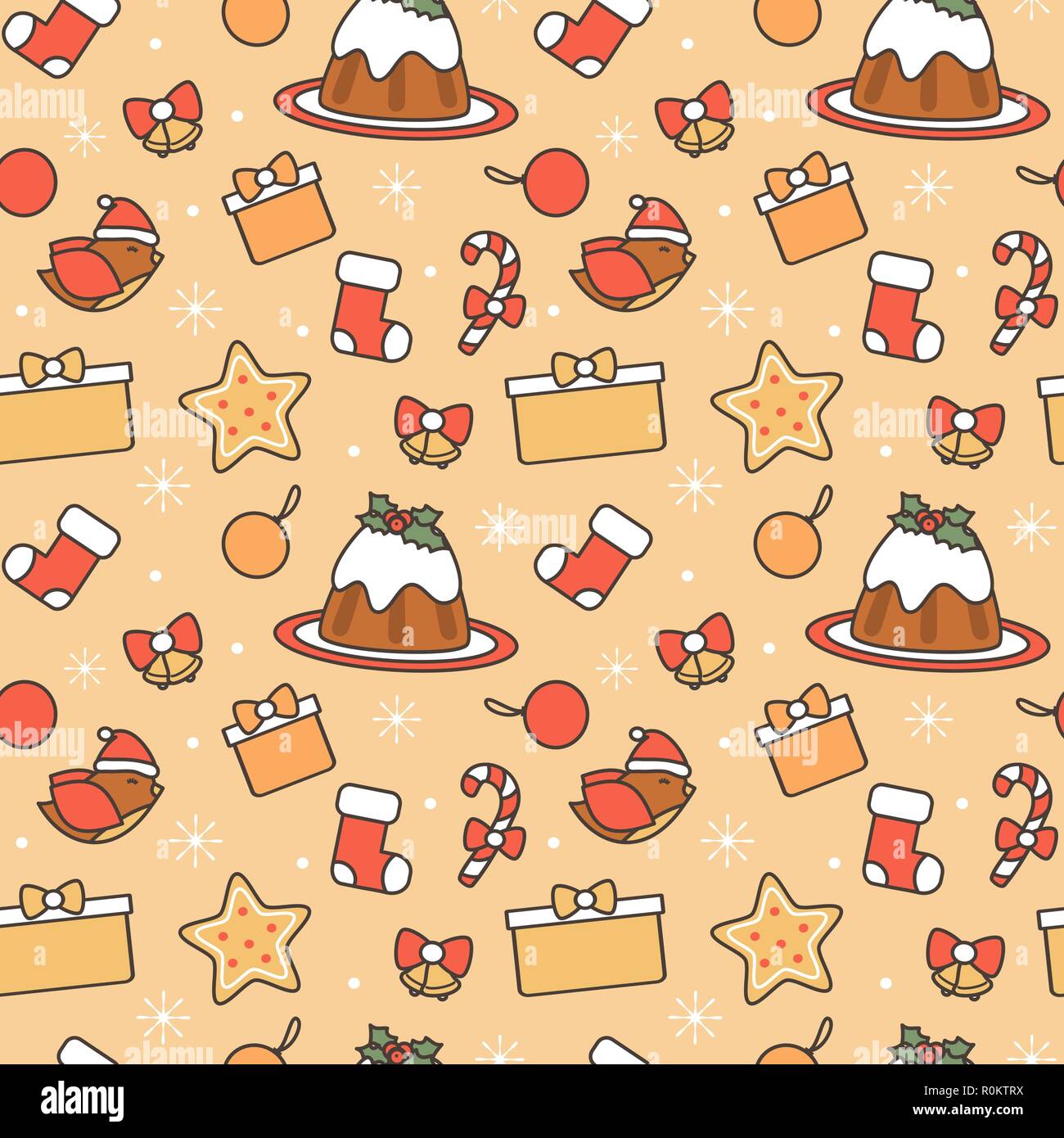 cute cartoon christmas elements seamless vector pattern background ...