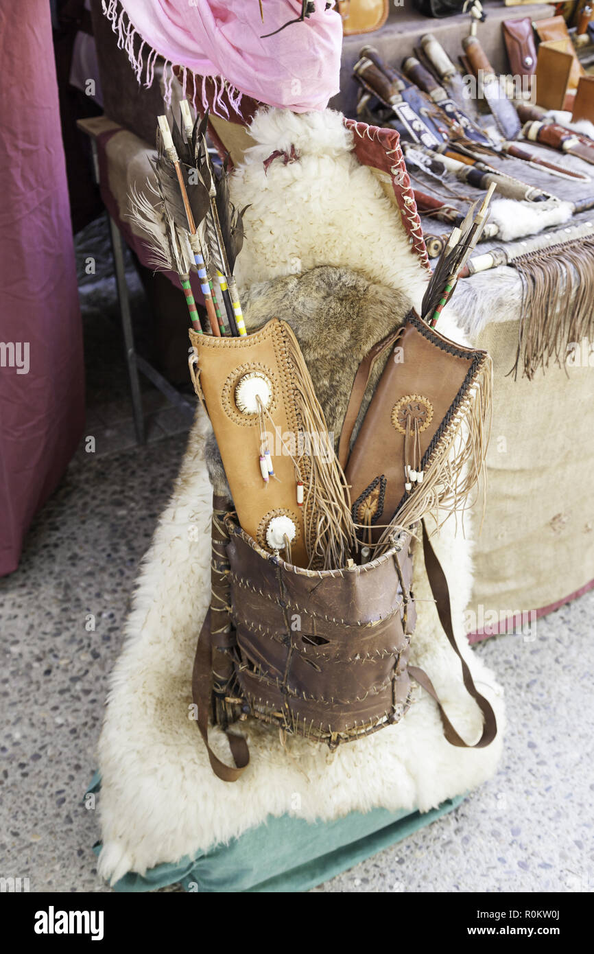 Indian Arrows arc, detail of an ancient weapon, throwing weapon, damage and death Stock Photo
