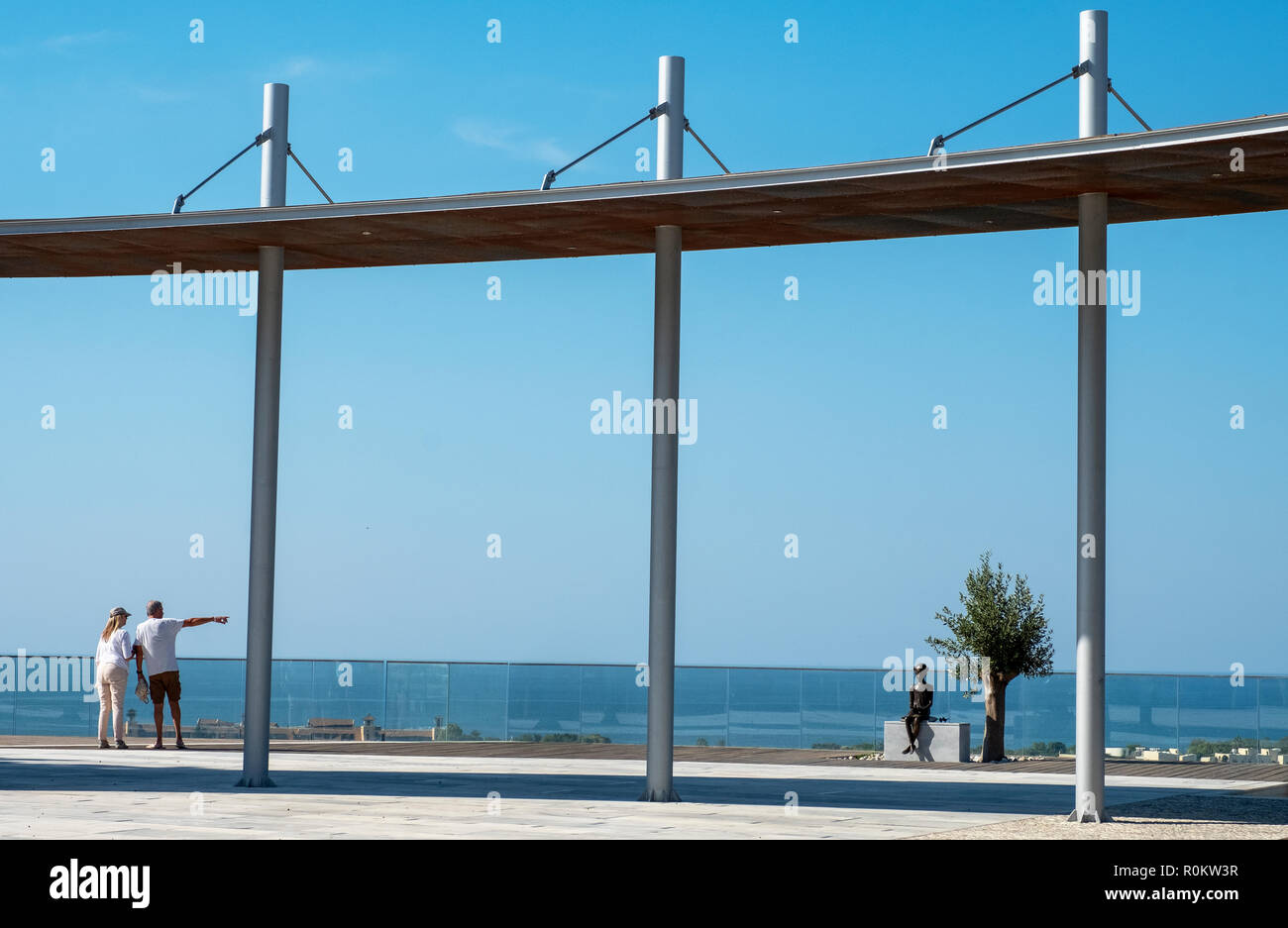 New semi circular public viewing area in Paphos old town centre overlooking Kato Paphos and the Mediterranean sea. Stock Photo