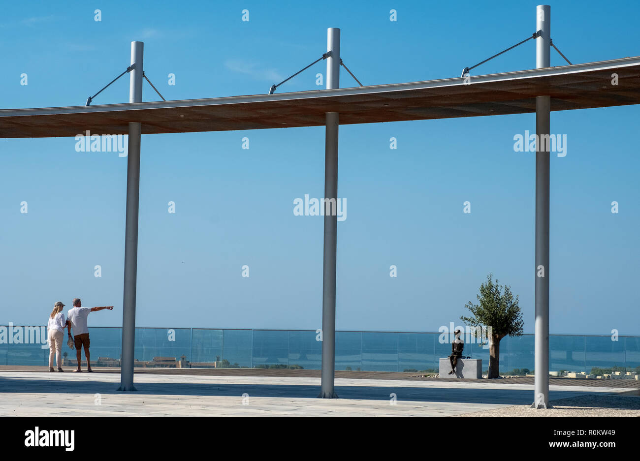 New semi circular public viewing area in Paphos old town centre overlooking Kato Paphos and the Mediterranean sea. Stock Photo