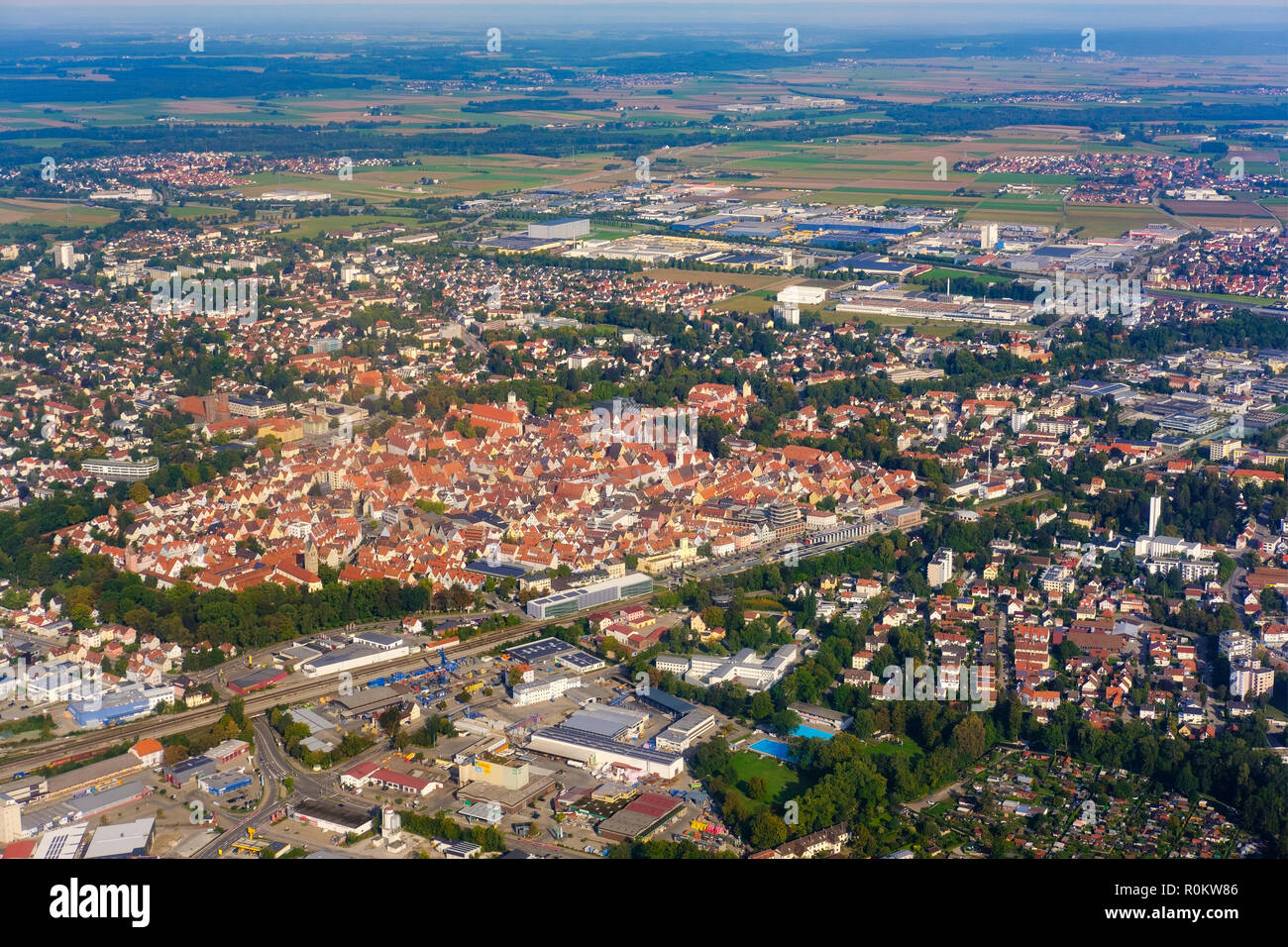 Memmingen, aerial view, Lower Allgäu, Allgäu, Swabia, Bavaria, Germany Stock Photo
