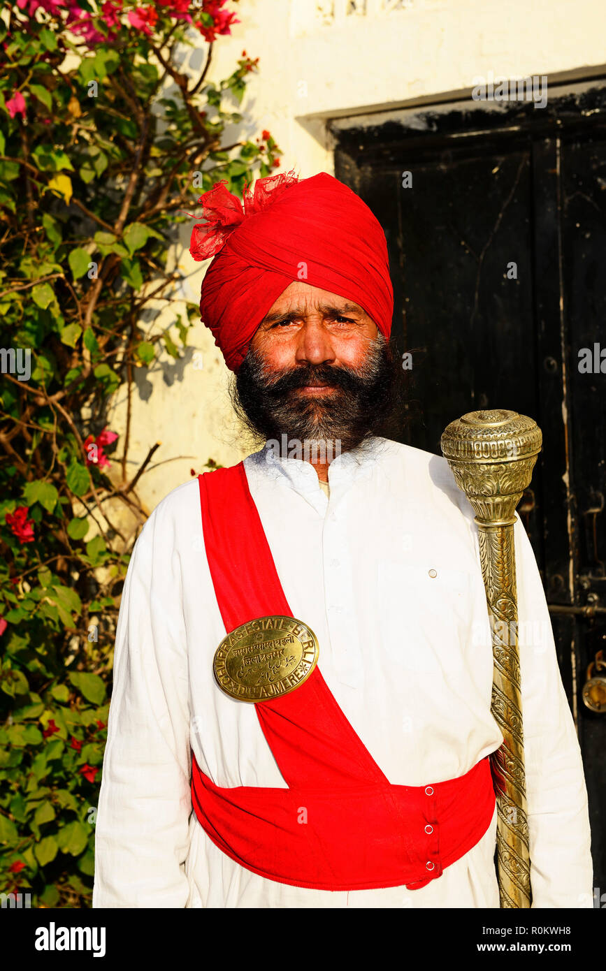 Palace guard at Fort Barli, Rajasthan, India Stock Photo