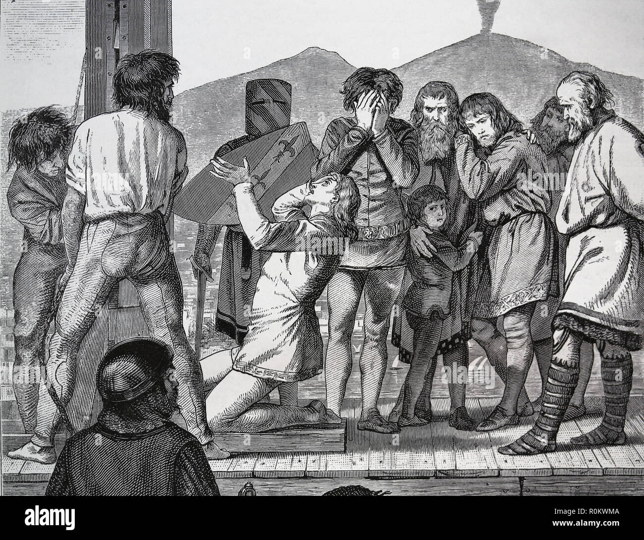 Conrad V of Germany. King of the Germans, Sicily and Jerusalem. Scene of his Execution. Engraving by Germania, 1882. Stock Photo