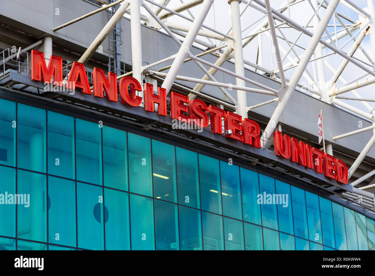 Old Trafford Football Ground. Home to Manchester United Football Club Stock Photo