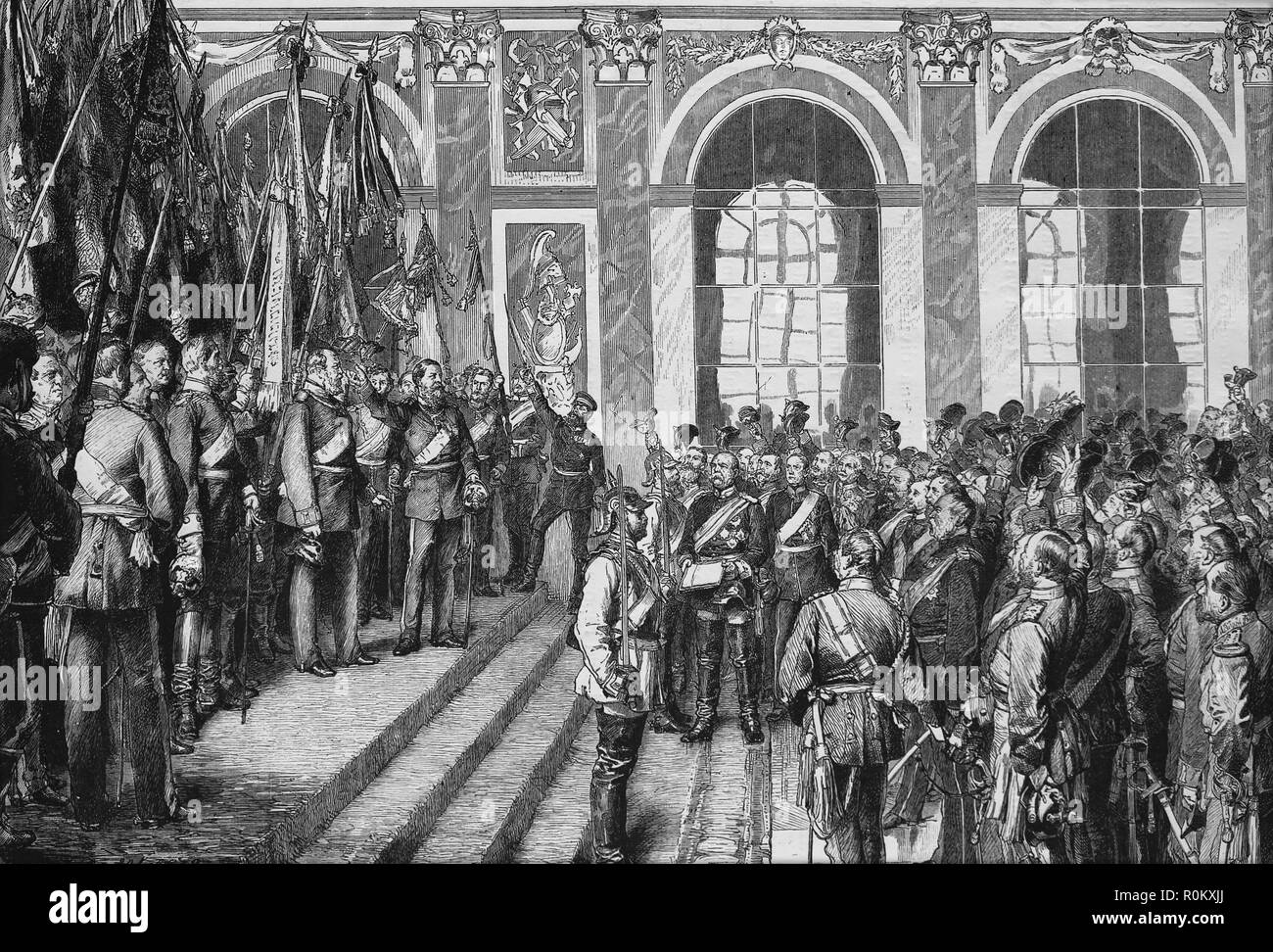 Unification of Germany. Proclamation of the German Empire. 8 January 1871. Hall of Mirrors, Palace of Versailles, France. Stock Photo