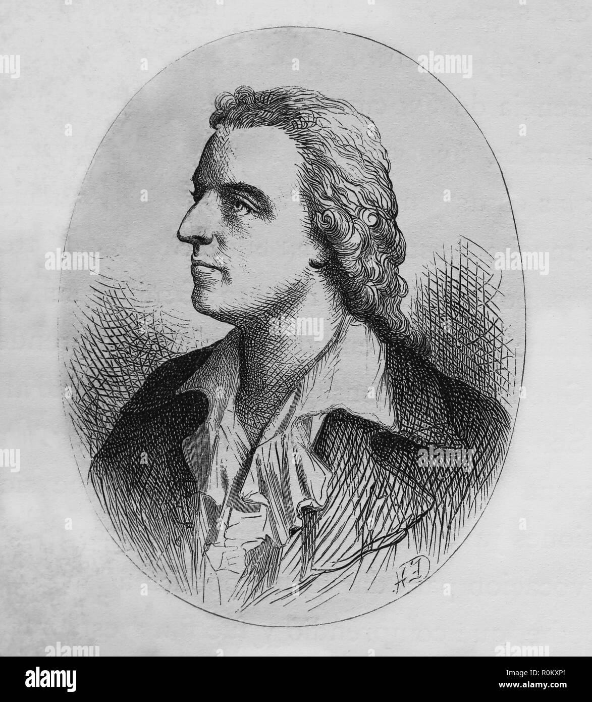 Friedrich Schiller (1759-1805). German writer. Member of Weimar Classicism. Engraving of Germania, 1882. Stock Photo