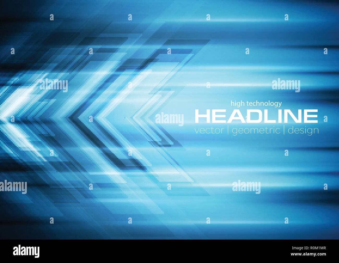 Bright blue tech background with arrows and stripes. Vector design Stock Vector