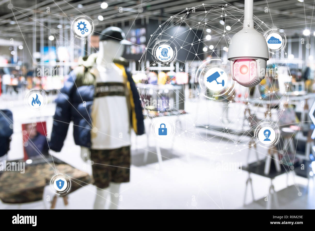 Machine Learning analytics identify person technology , Artificial intelligence ,Big data , iot concept. Cctv , security camera and face recognition p Stock Photo