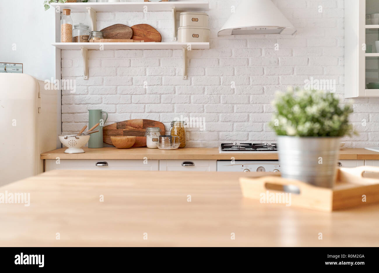 Kitchen table. Kitchen background Stock Photo - Alamy