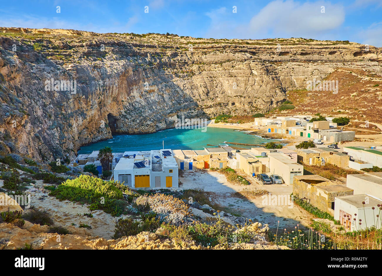 The top of the rocky cliff is the best place to overlook the small San