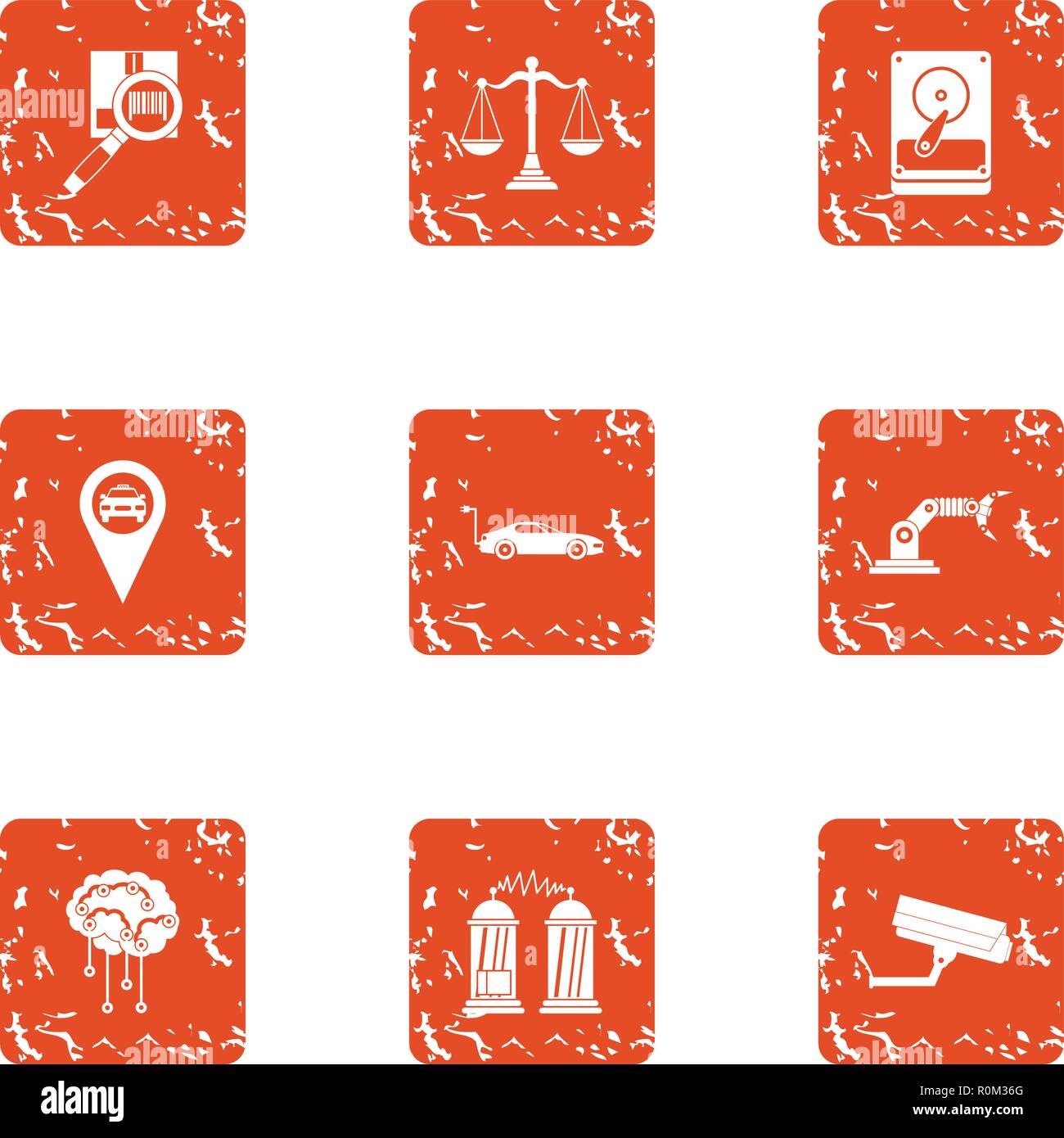 Manipulate icons set, grunge style Stock Vector
