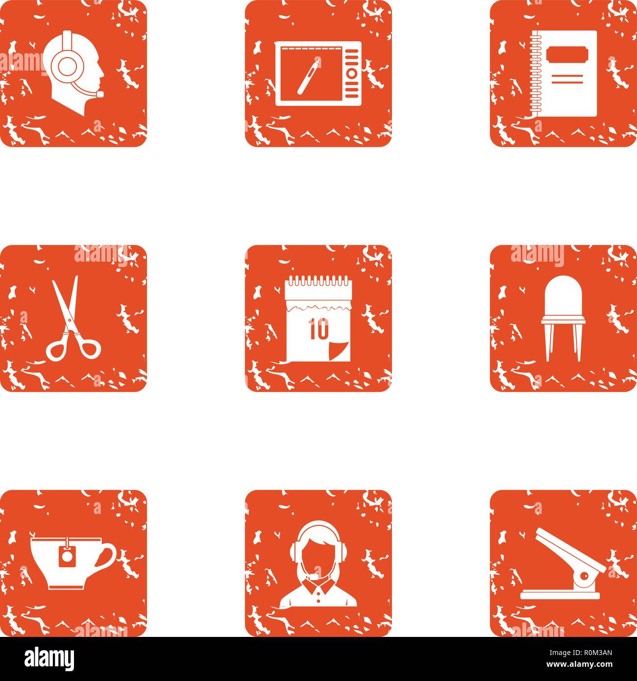 Request processing icons set, grunge style Stock Vector