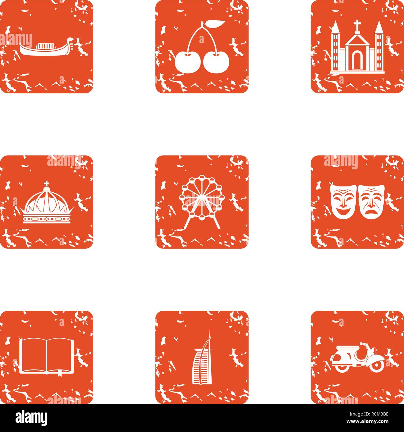 Theocracy icons set, grunge style Stock Vector