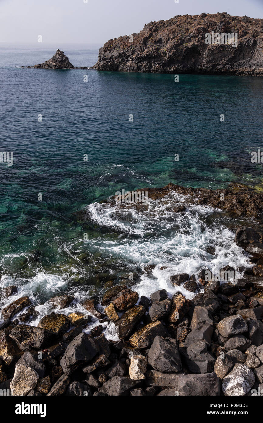 Volcanic rocks on the Atlantic shore of Tenerife at Abona in the Canary Islands Stock Photo