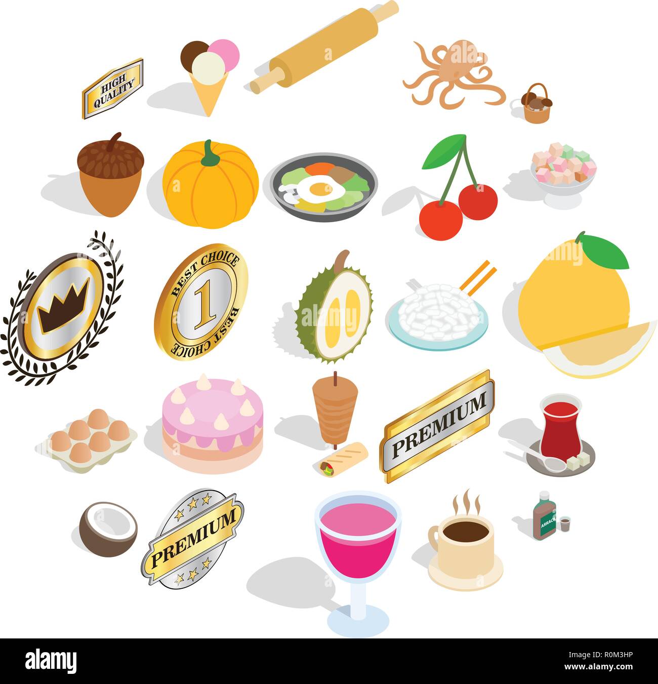 Rice icons set, isometric style Stock Vector