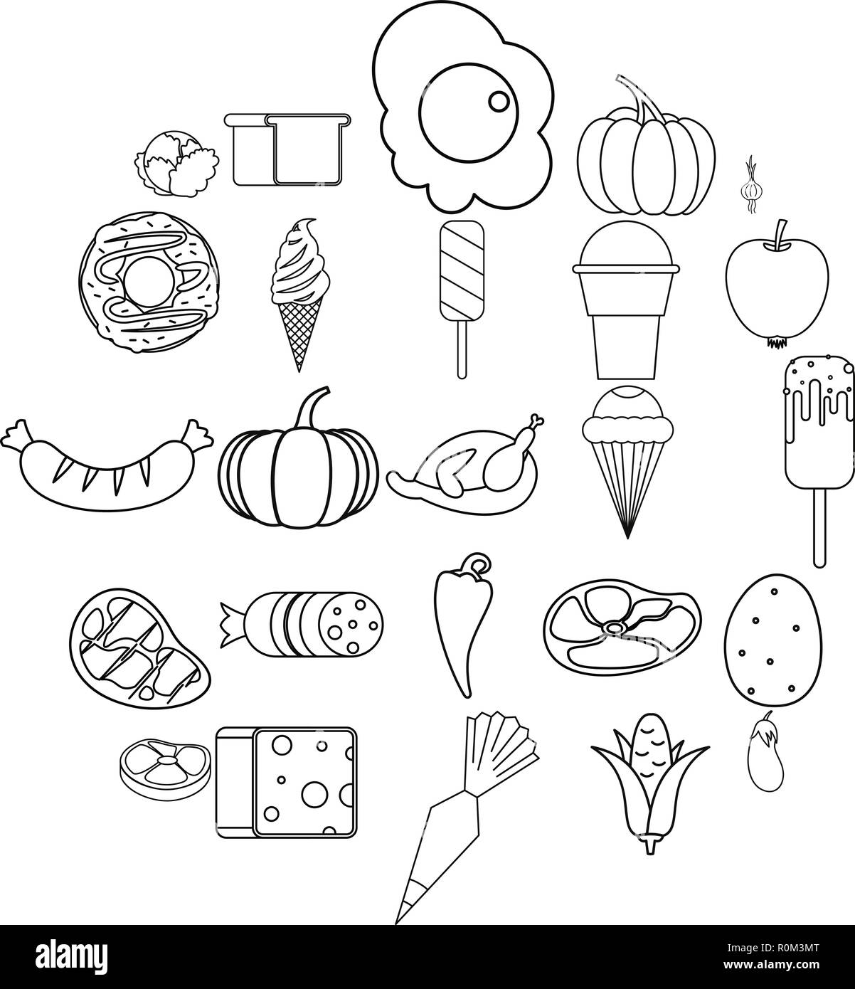 Zucchini icons set, outline style Stock Vector