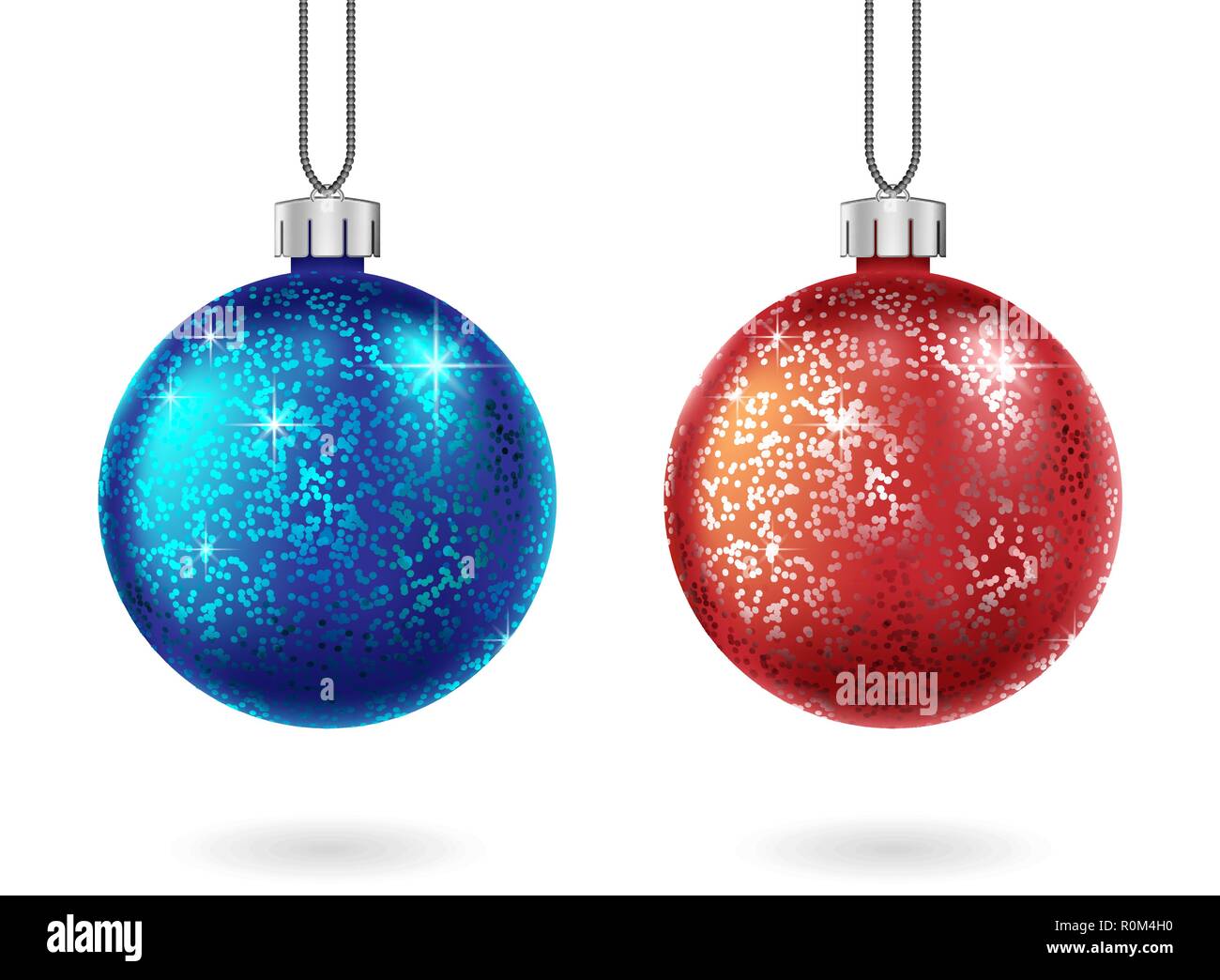 Set of shiny Christmas red and blue ball isolated. Sparkling glitter bauble. Christmas and New Year bauble for cards, banners or holiday decoration Stock Vector