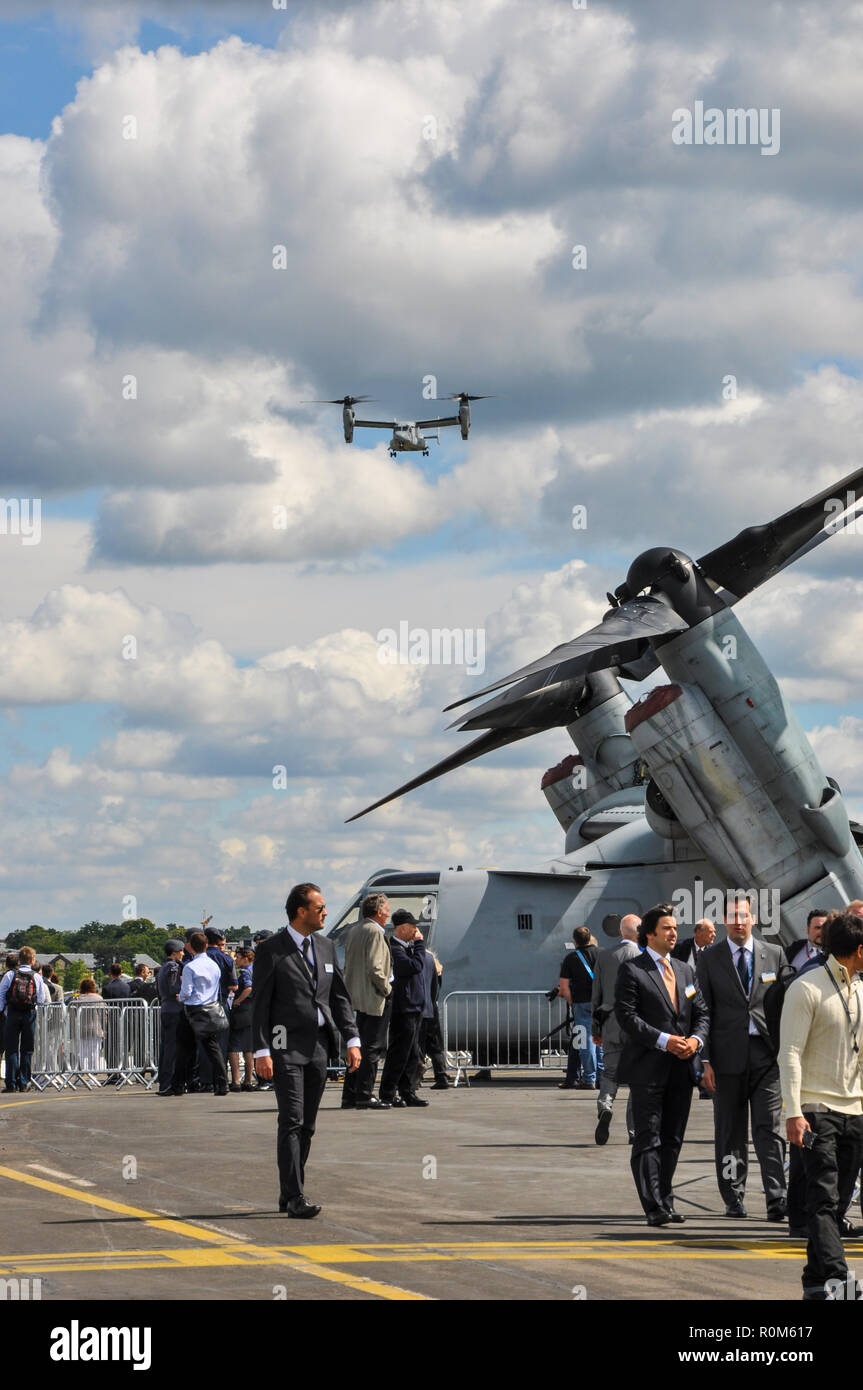 Bell Boeing V-22 Osprey American multi-mission, tiltrotor military aircraft with both vertical take-off and landing (VTOL), at Farnborough arms fair Stock Photo