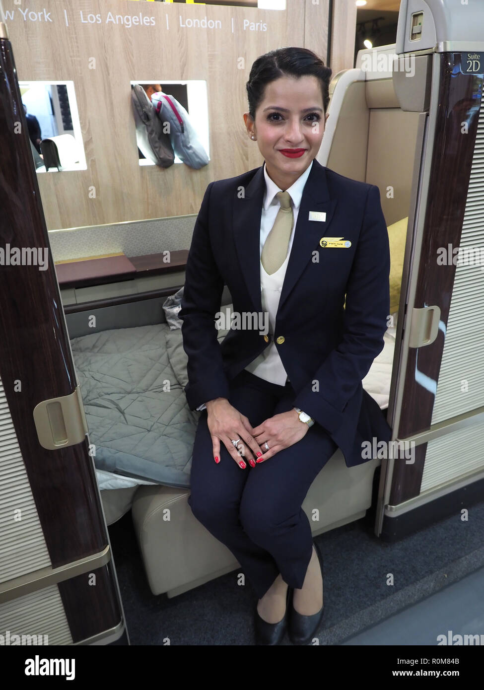 Excel, London, UK. 5th Nov 2018. Butler service now offered on Saudi Airlines part of the First Class Suite which was on show at World Travel Market, Excel, London, today (Mon) Credit: Finnbarr Webster/Alamy Live News Stock Photo