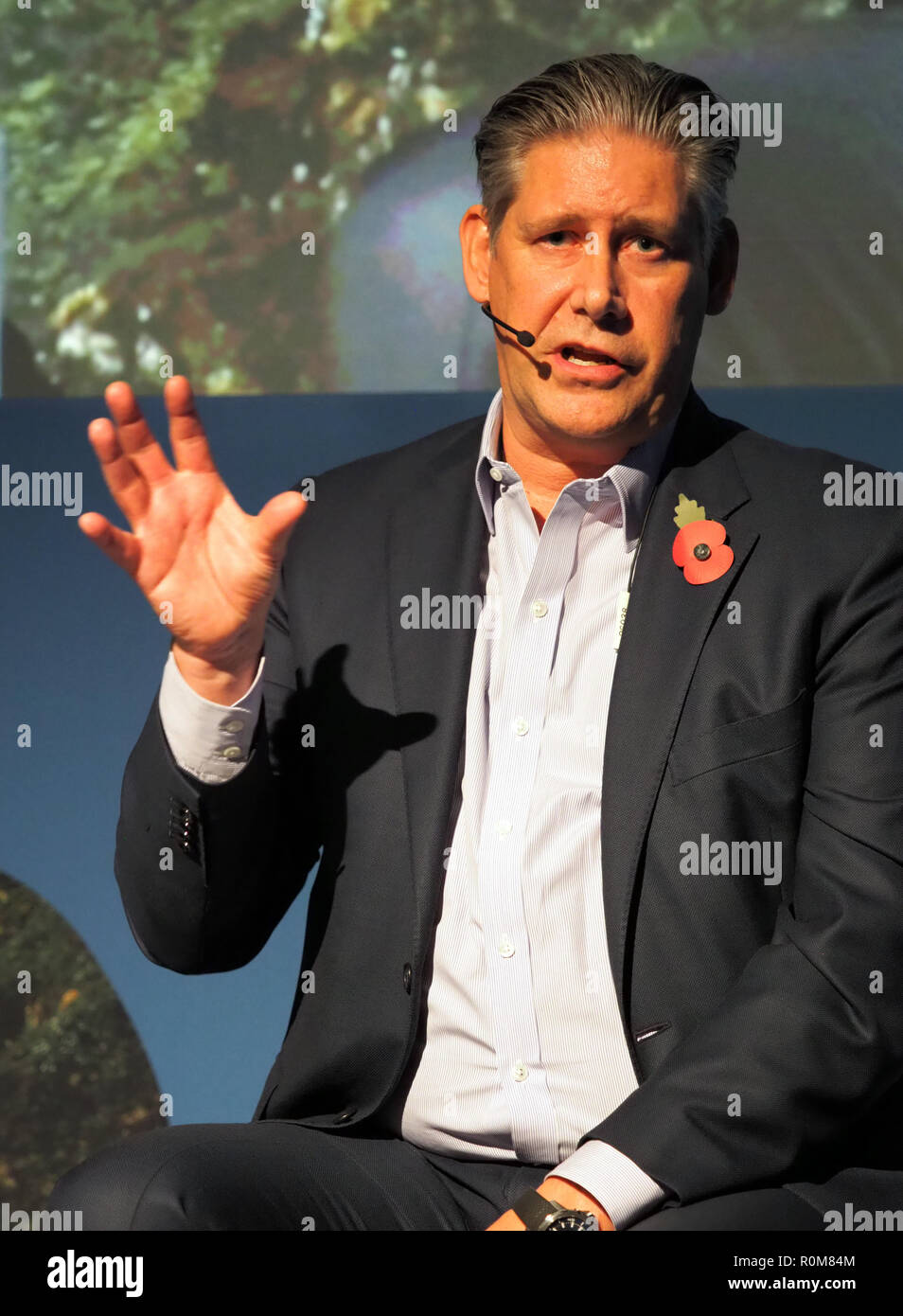 Excel, London, UK. 5th Nov 2018. Johan Lundgren CEO of easyJet speaking at World Travel Market at Excel, London today (Mon) Credit: Finnbarr Webster/Alamy Live News Stock Photo