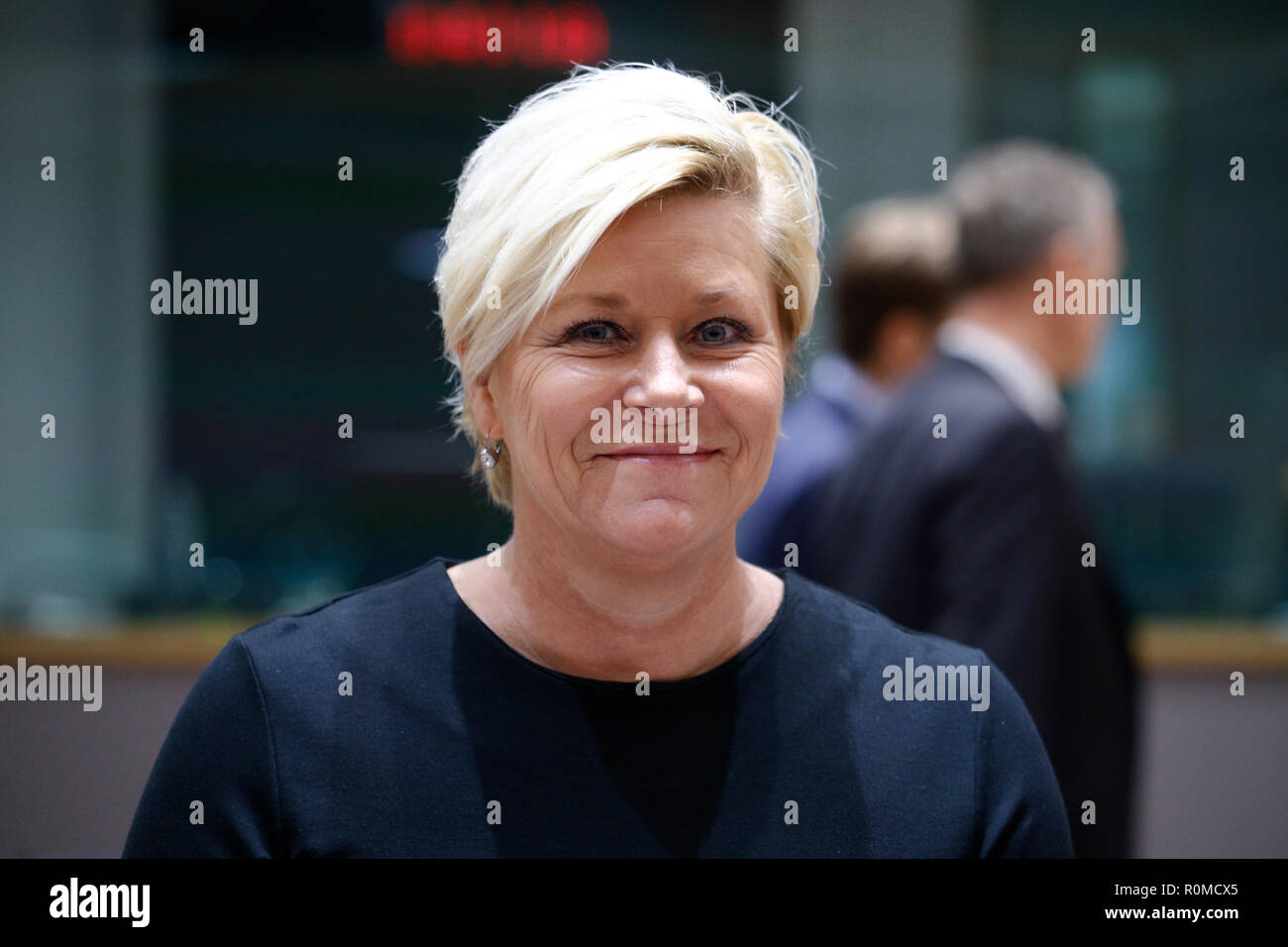 Brussels, Belgium. 6th Nov. 2018. Minister of Finance of Norway, Siv Jensen arrives to attend in an Economic and Financial (ECOFIN) Affairs Council meeting.  Alexandros Michailidis/Alamy Live News Stock Photo