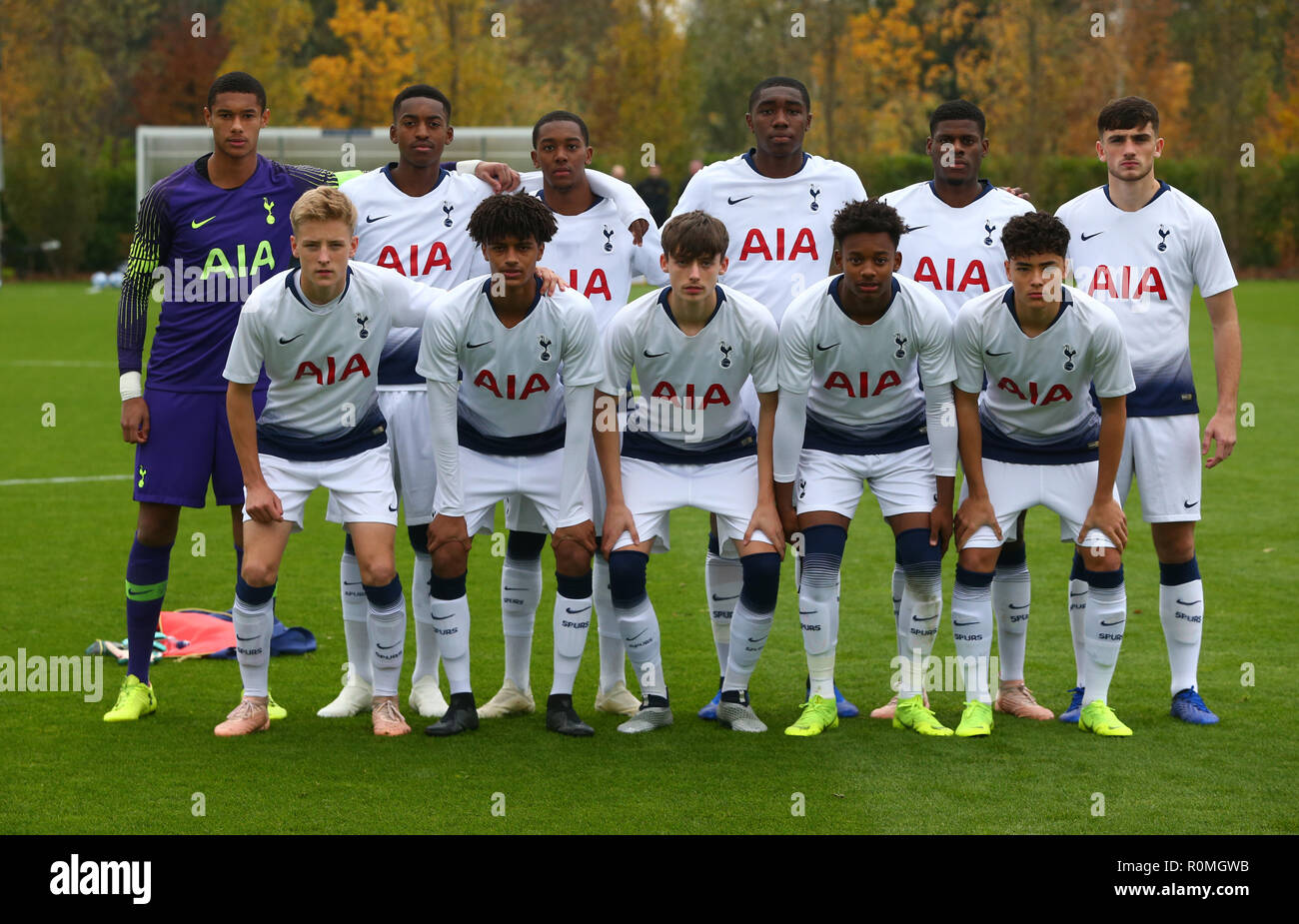 Enfield, UK. 06 November, 2018 Tottenham Hotspur Team during UEFA Youth League match between Tottenham Hotspur and PSV Eindhoven at Hotspur Way, Enfield.   FA Premier League and Football League images are subject to DataCo Licence EDITORIAL USE ONLY No use with unauthorised audio, video, data, fixture lists (outside the EU), club/league logos or 'live' services. Online in-match use limited to 45 images (+15 in extra time). No use to emulate moving images. No use in betting, games or single club/league/player publications/services. Credit: Action Foto Sport/Alamy Live News Stock Photo