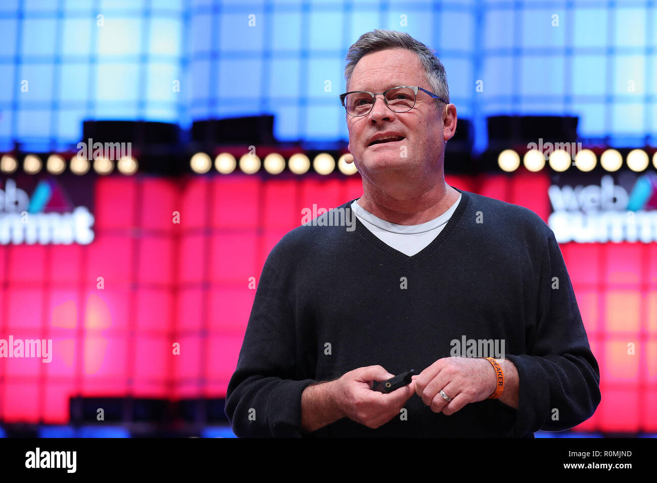 Lisbon, Portugal. 6th Nov, 2018. Baobab Studios Co-founder and Chief Creative Officer Eric Darnell speaks during the Web Summit 2018 in Lisbon, Portugal on November 6, 2018. Credit: Pedro Fiuza/ZUMA Wire/Alamy Live News Stock Photo