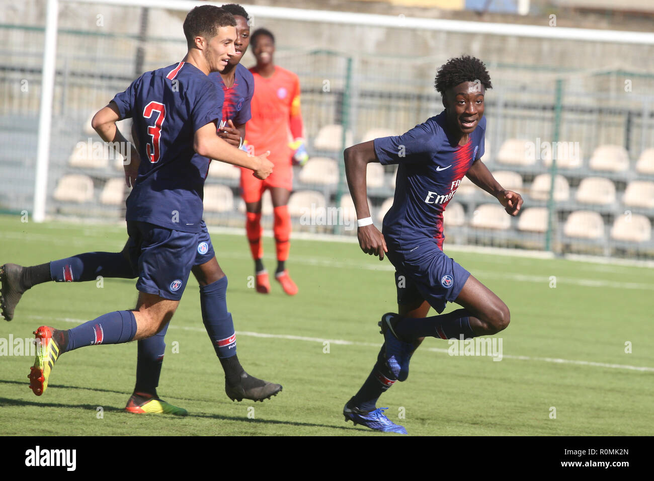 Frattamaggiore, Campania, Italy, 2018-11-06, UEFA Youth league SSC Napoli U19 - PSG U19 in pictures celebration goal Maxen Kapo midfielder PSG U19 Credit: Antonio Balasco/Alamy Live News Stock Photo