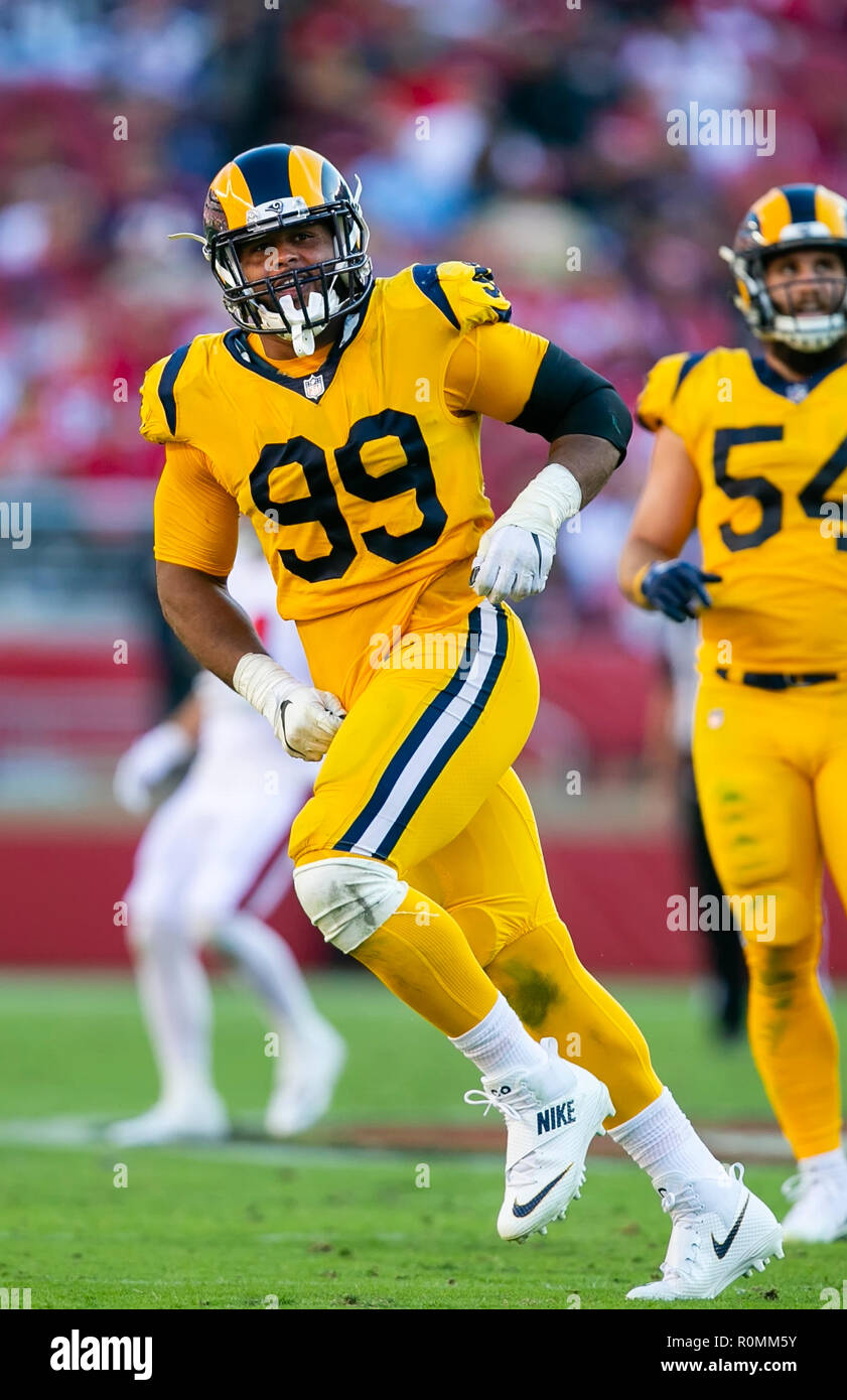 October 21, 2018: Los Angeles Rams defensive tackle Aaron Donald (99) in  action during the NFL football game between the Los Angeles Rams and the  San Francisco 49ers at Levi's Stadium in