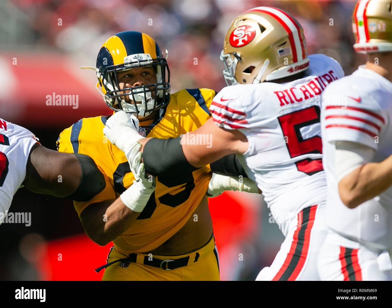 October 21, 2018: Los Angeles Rams defensive tackle Aaron Donald (99) in action during the NFL football game between the Los Angeles Rams and the San Francisco 49ers at Levi's Stadium in Santa Clara, CA. The Rams defeated the 49ers 39-10. Damon Tarver/Cal Sport Media Stock Photo