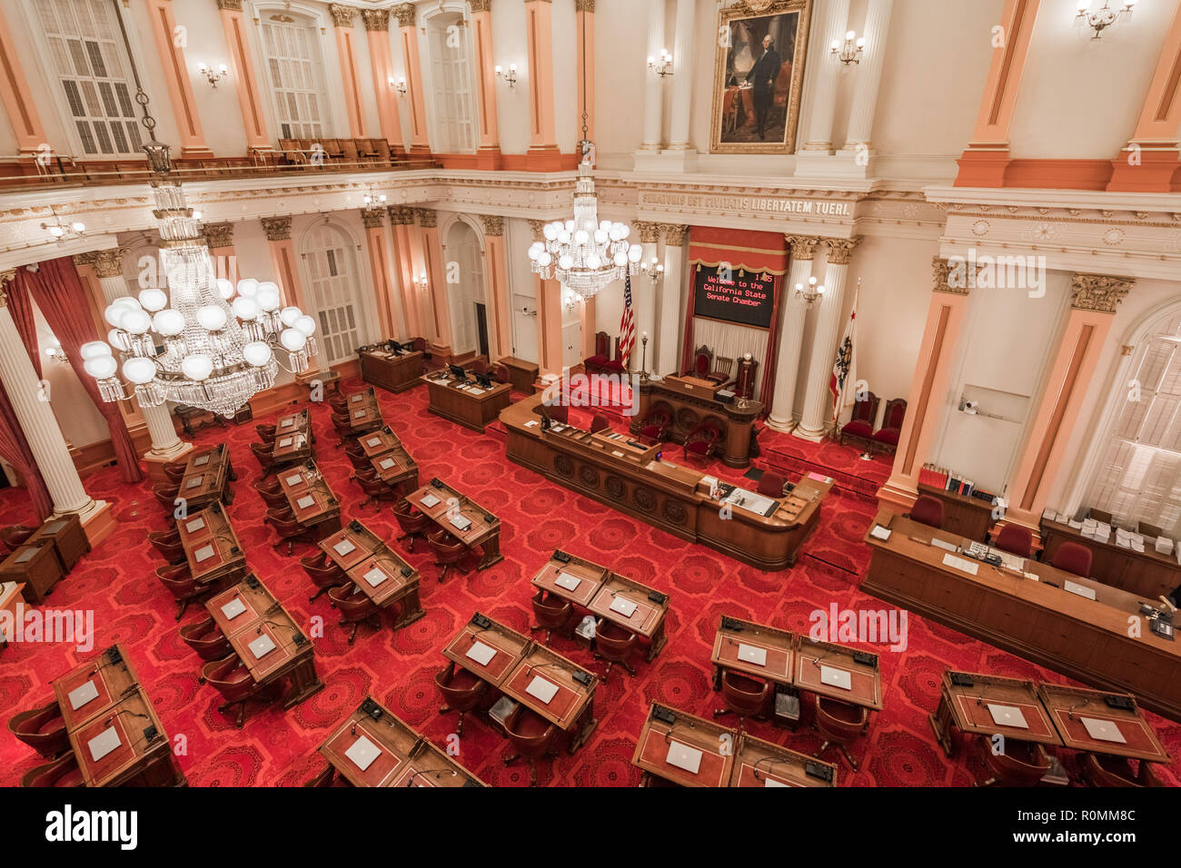 September 22, 2018 Sacramento / CA / USA - View of the Senate Assembly room located in the historical California State Capitol building Stock Photo