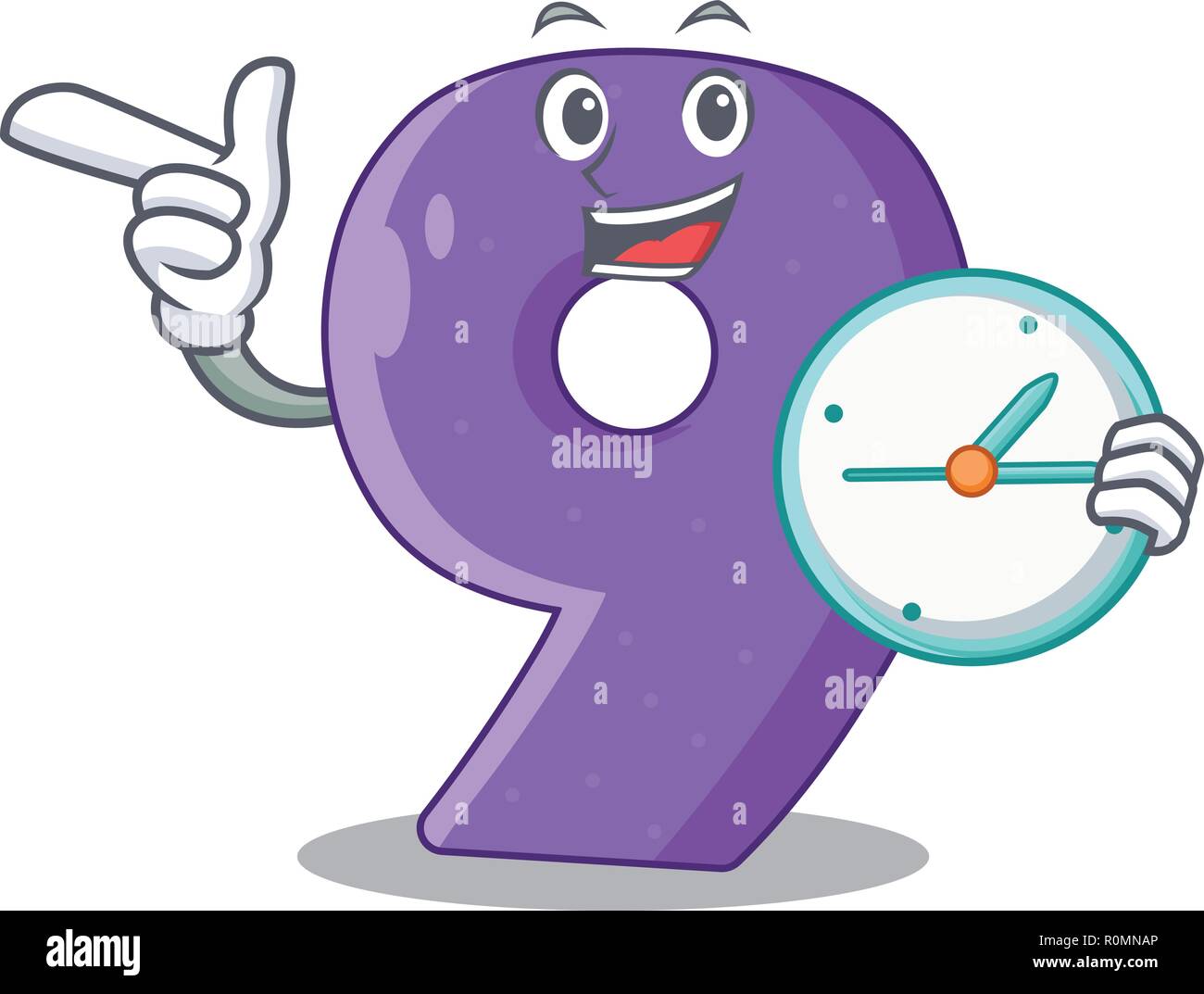 With clock number nine athletics the shaped character Stock Vector