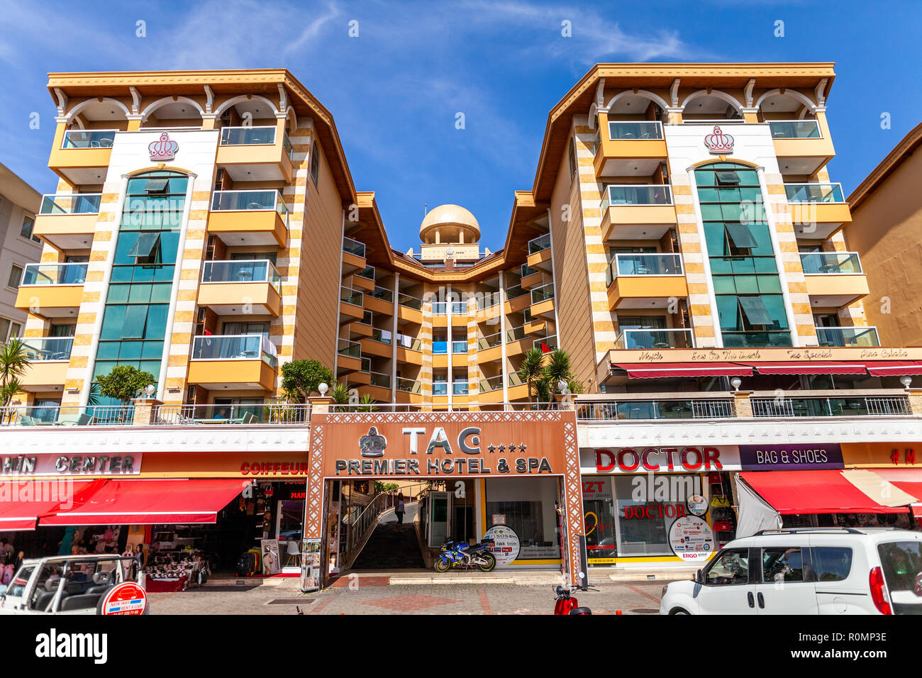 ALANYA / TURKEY - SEPTEMBER 30, 2018: Front view from TAC premier hotel in Alanya, Turkey Stock Photo