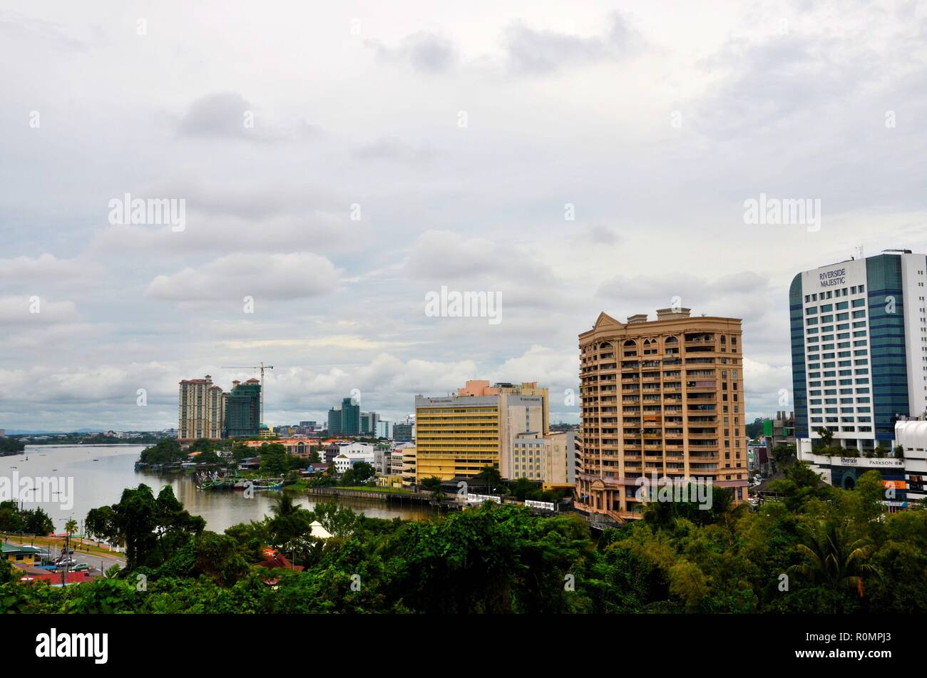 Skyline buildings with Sarawak River of Kuching Sarawak Borneo East Malaysia Stock Photo