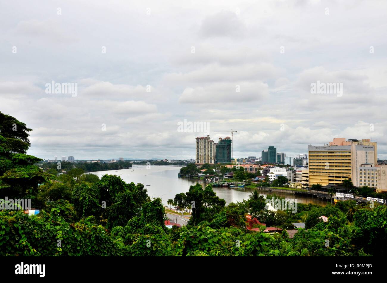 Skyline buildings with Sarawak River of Kuching Sarawak Borneo East Malaysia Stock Photo