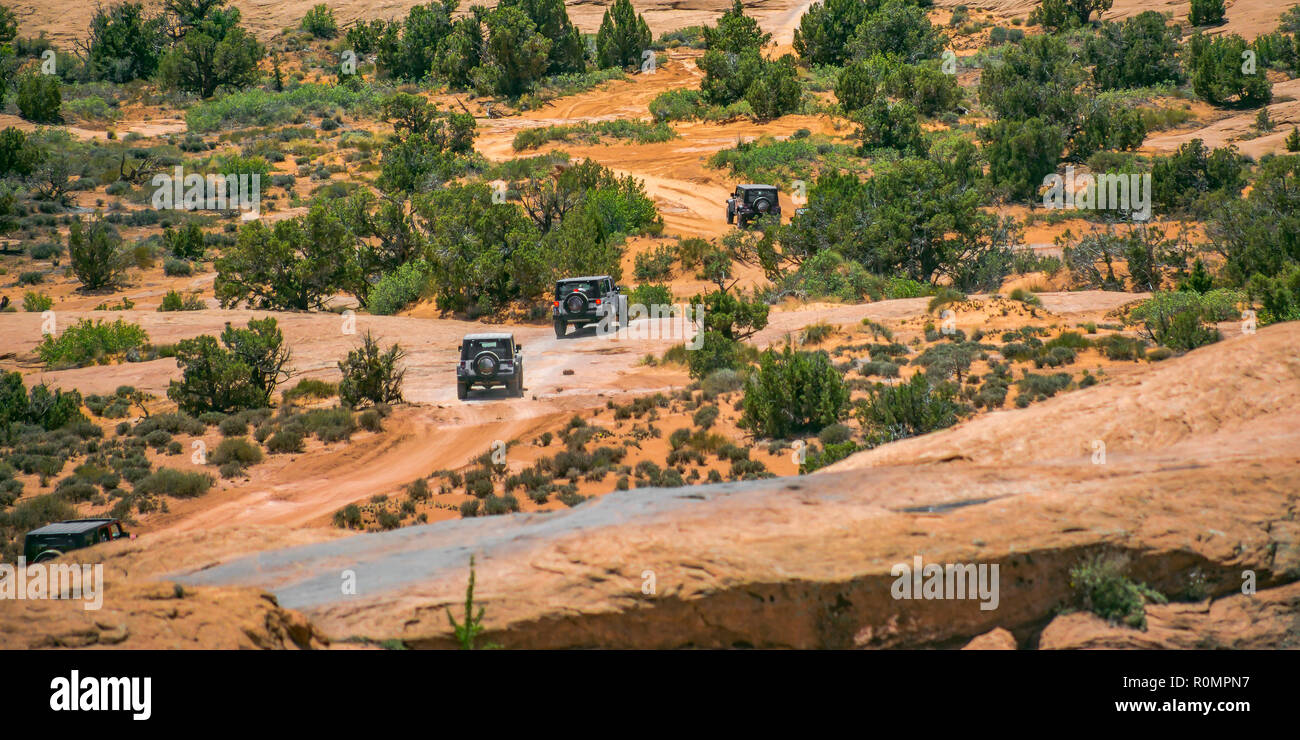 Off road trail with vehicles in Moab Utah Stock Photo Alamy