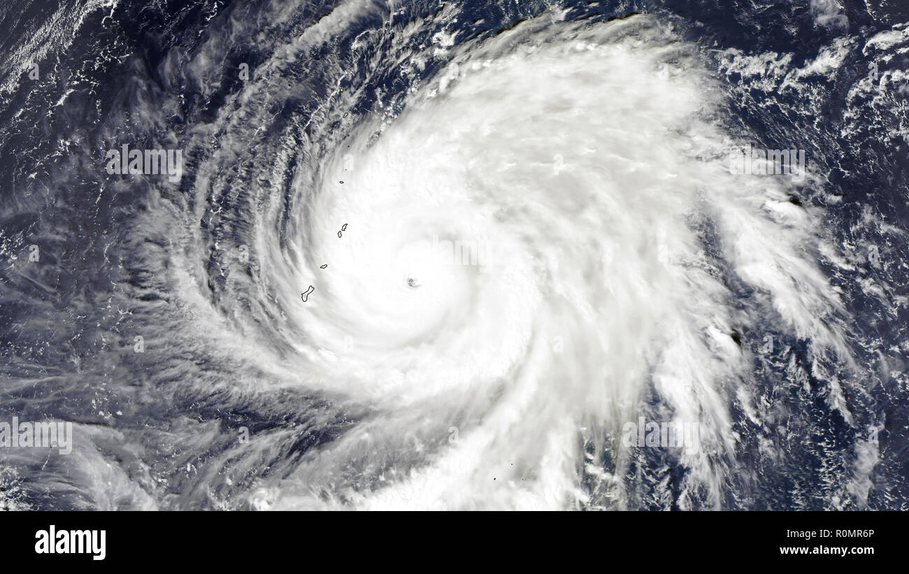 Super Typhoon Yutu in the Philippines. Tropical storm in the western Pacific Ocean exploded into a category 5 super typhoon. Elements of this image fu Stock Photo