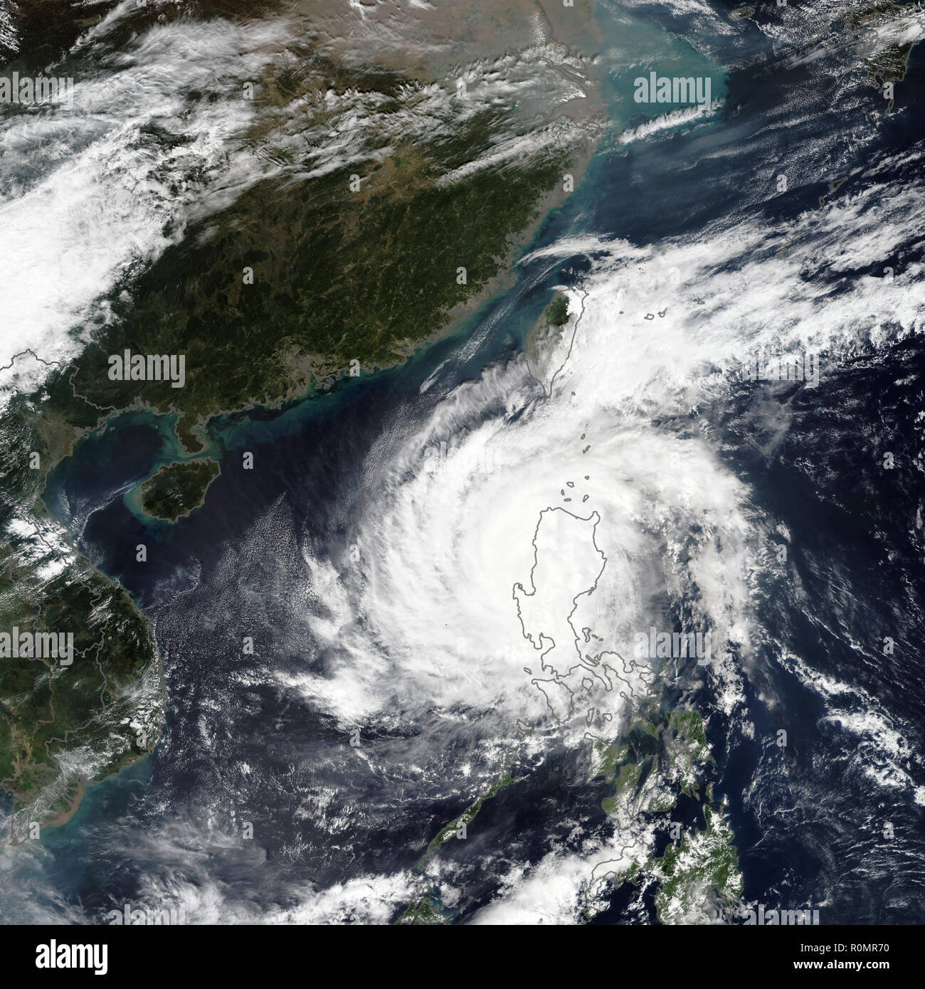Super Typhoon Yutu in the Philippines. Tropical storm made landfall on the northern Philippine island of Luzon. Elements of this image furnished by NA Stock Photo