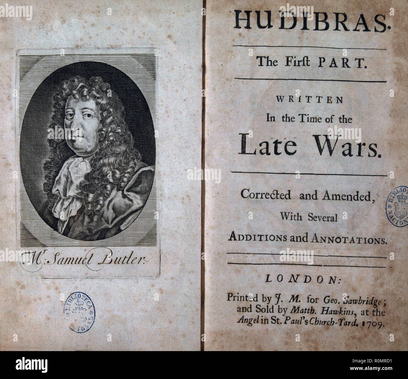BUTLER , SAMUEL POETA GRAN BRETAÑA . 1612 -1680 GRABADO EDICION DE ' HUDIBRAS '  LONDRES 1709. Stock Photo