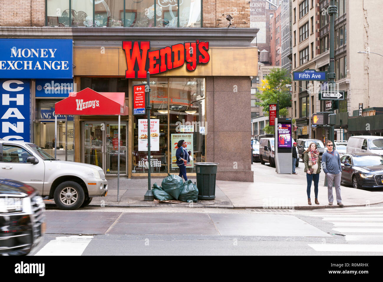 Wendy's fast food restaurant 6th Avenue , Manhattan, New York City, United States of America. Stock Photo