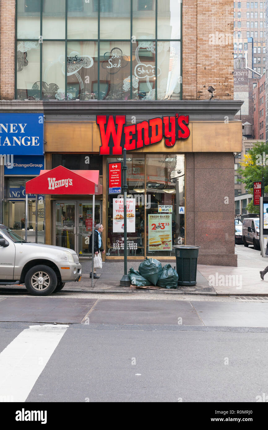 Wendy's fast food restaurant 6th Avenue , Manhattan, New York City, United States of America. Stock Photo