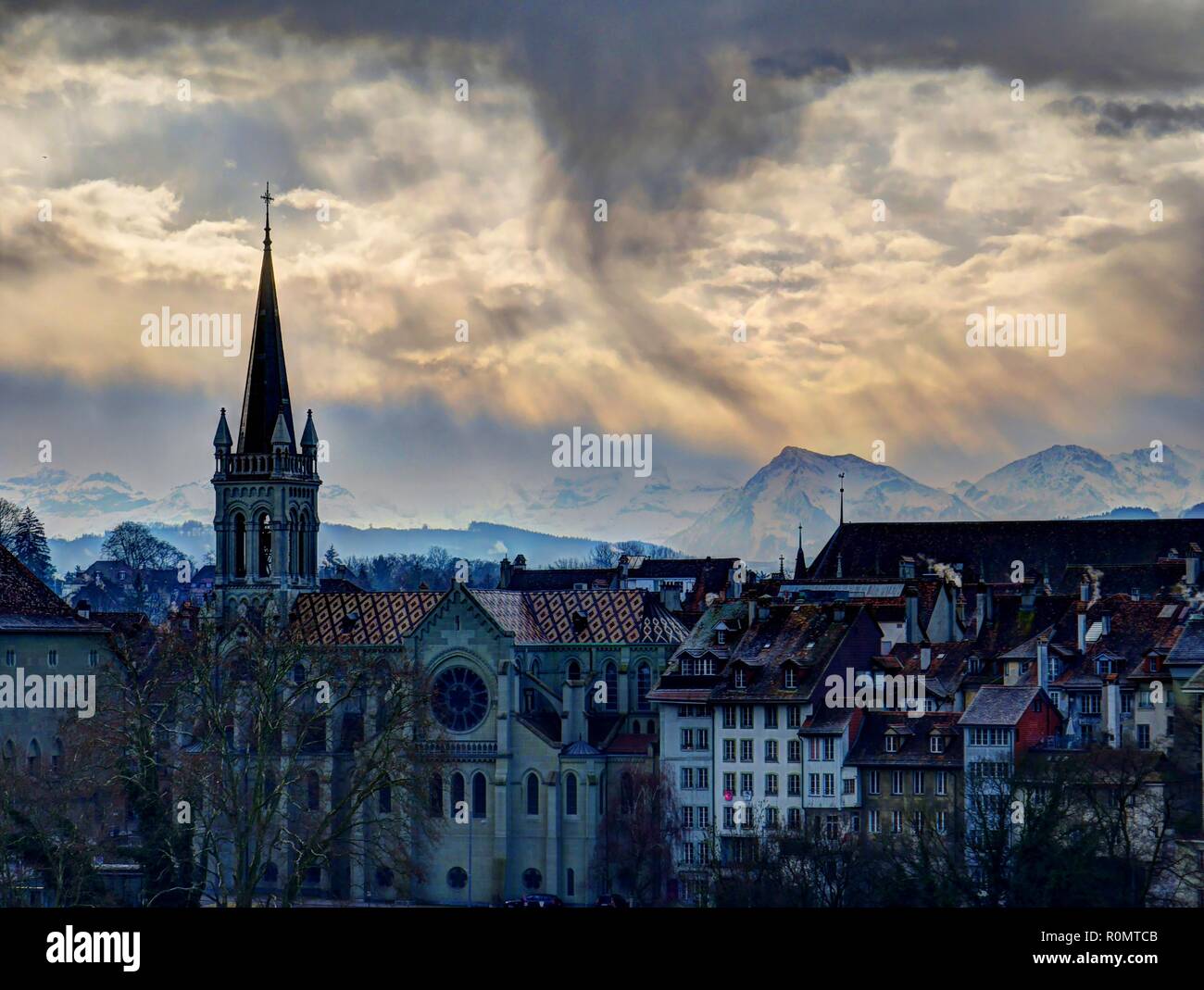 Strange sky above Bern, Swiss capital Stock Photo