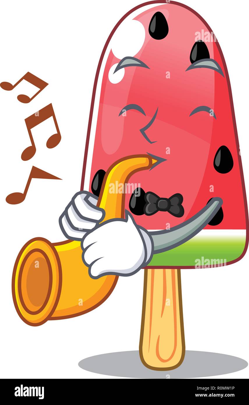With trumpet red watermelon ice cream cartoon shaped Stock Vector