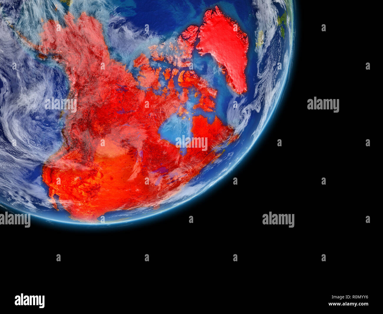 North America on realistic model of planet Earth with very detailed ...