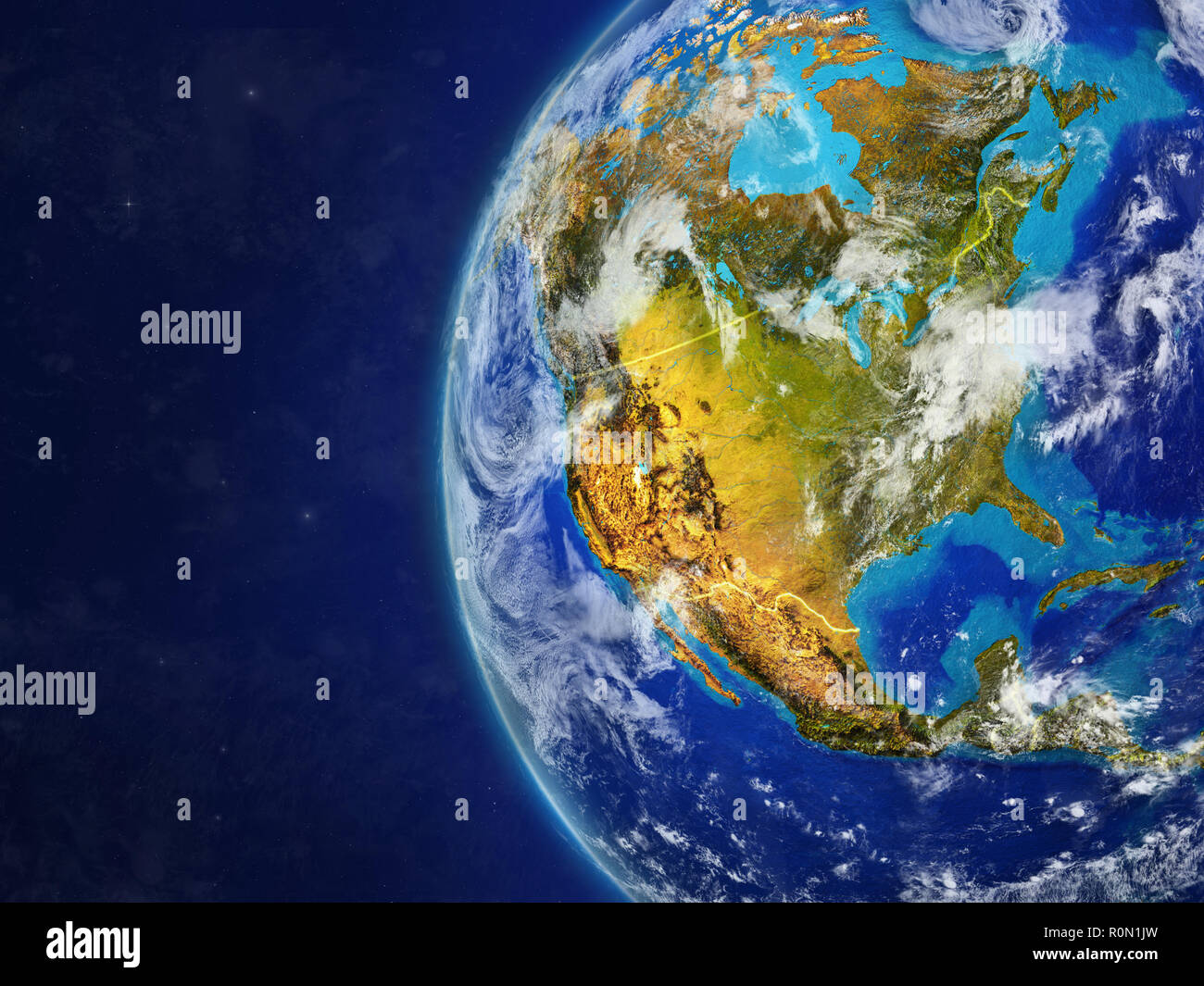 North America from space on model of planet Earth with country borders ...