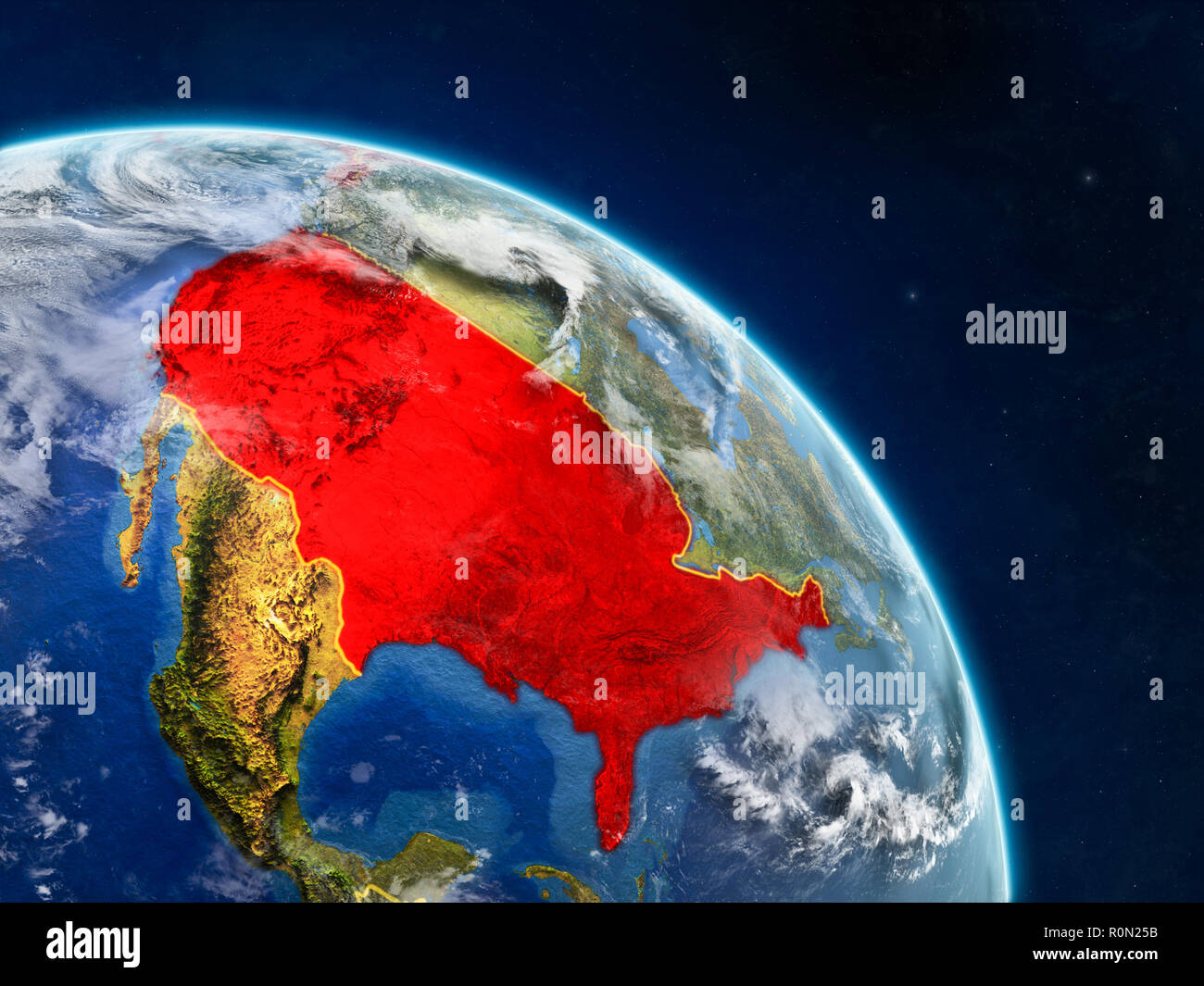 USA from space on realistic model of planet Earth with country borders ...