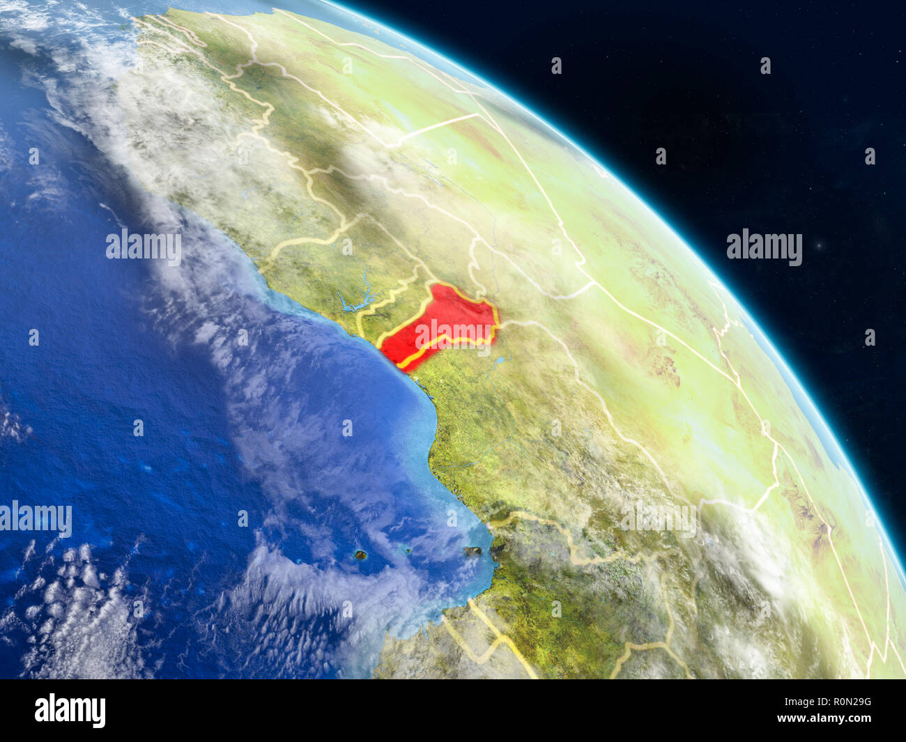 Benin from space on realistic model of planet Earth with country ...