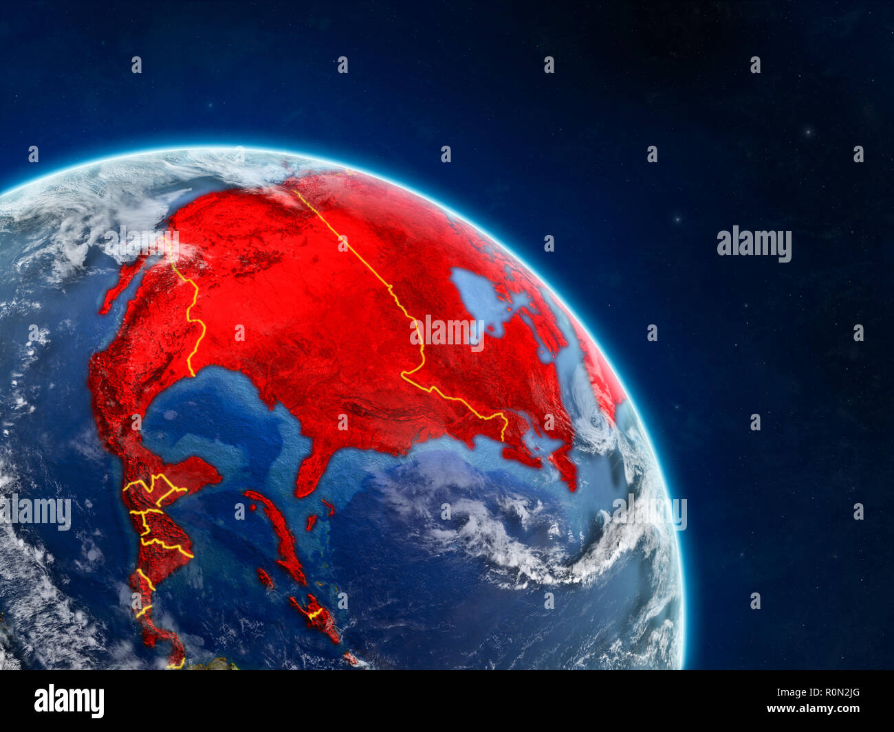 North America from space on realistic model of planet Earth with ...