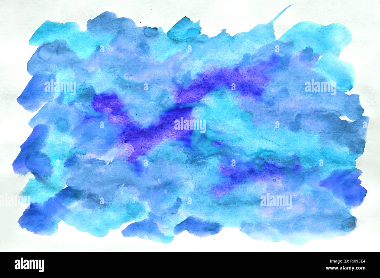 Vivid blue watercolor or ink stain with aquarelle paint blotch